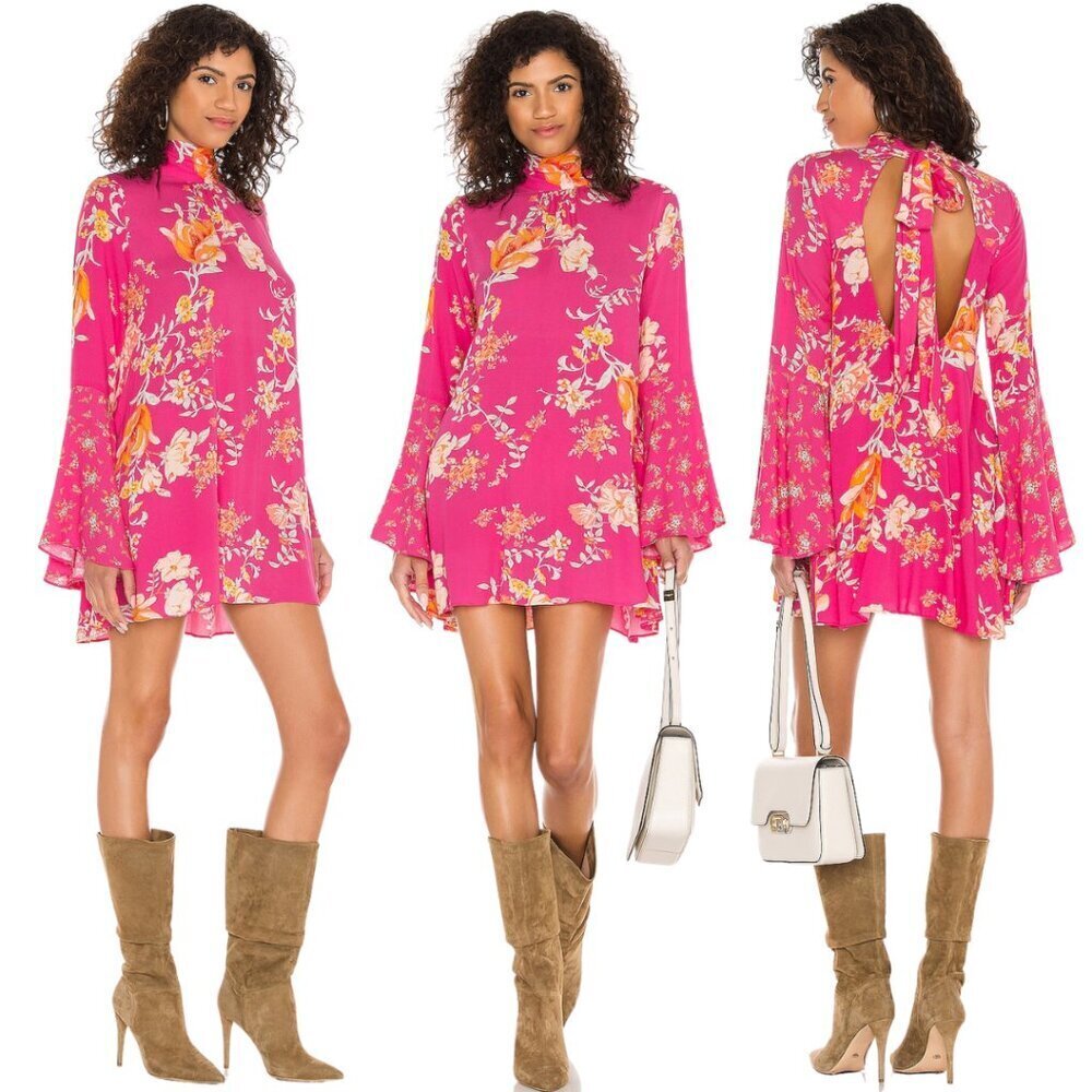 Free People Tate Tunic Floral Micro Mini Dress Women's Small Lollipop Pink NWT